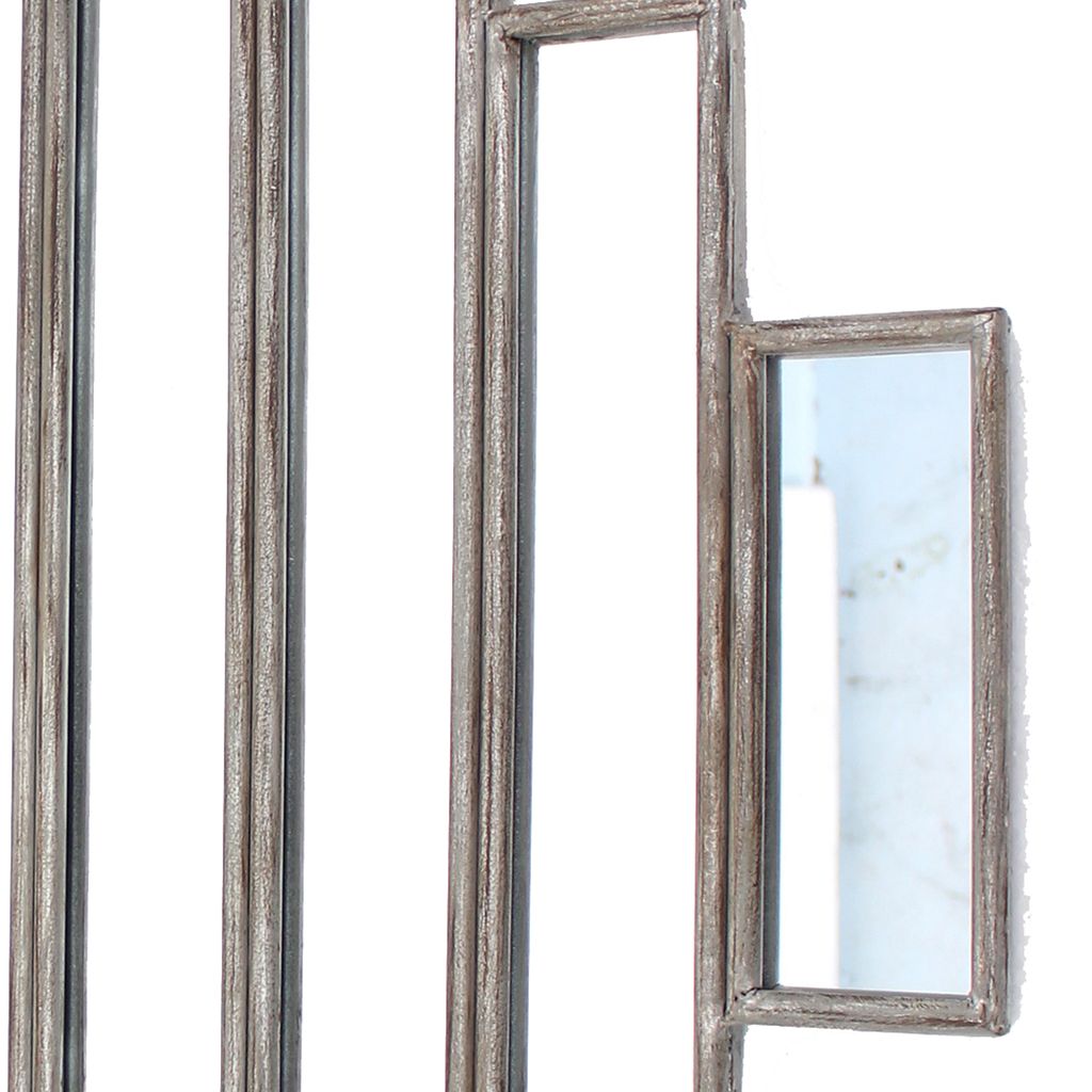 Wooden Wall Mirror with Multiple Framed Sculptures, Silver - View 4