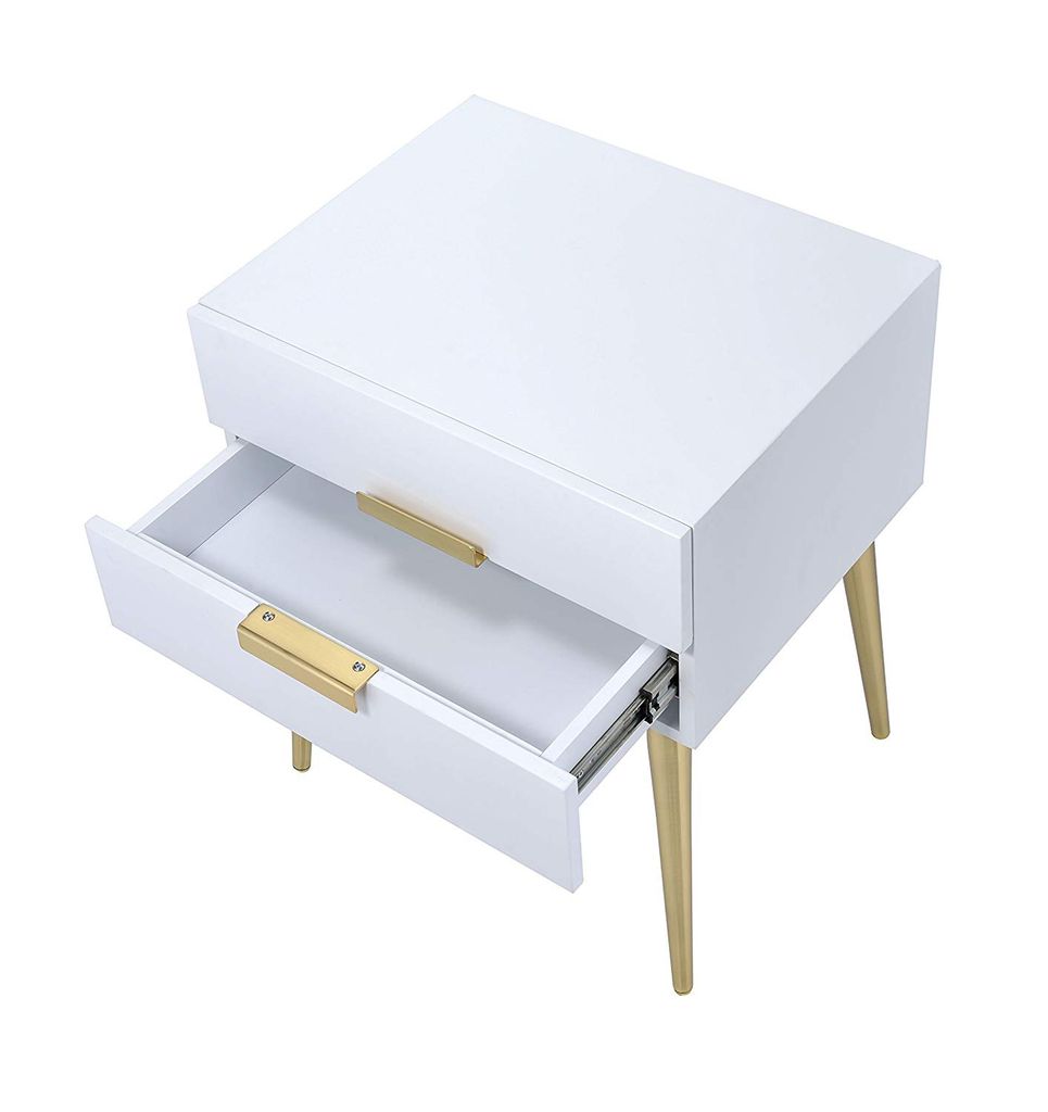 Denvor Square End Table with Drawers, White & Gold - View 4