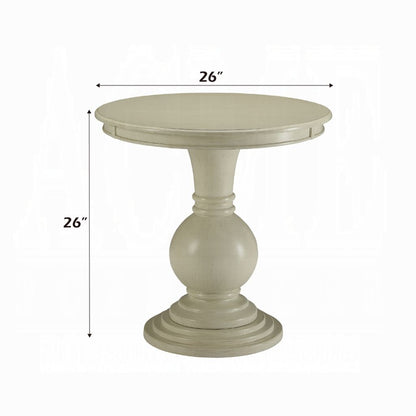 Wooden Accent Table with Pedestal Base, Antique White - View 6