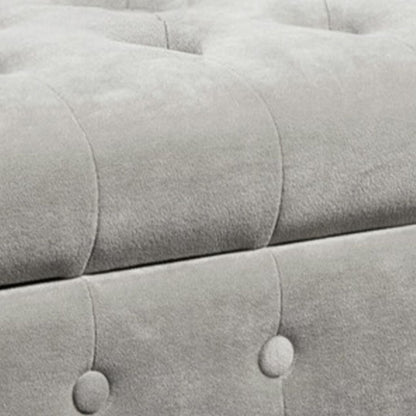 Velvet Upholstered Button Tufted Wooden Bench Settee With Hinged Storage, Gray and Brown - View 4