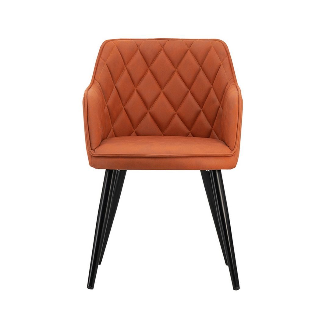 Erin 24 Inch Curved Dining Chair, Orange Fabric, Diamond Pattern Tufting - View 2