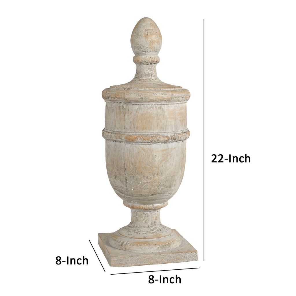 22 Inch Classical Accent Decor Statuette, Turned Finial Design, Off White - View 5