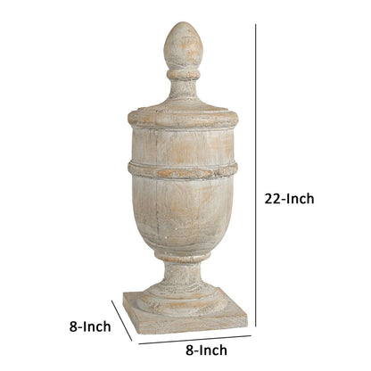 22 Inch Classical Accent Decor Statuette, Turned Finial Design, Off White - View 5