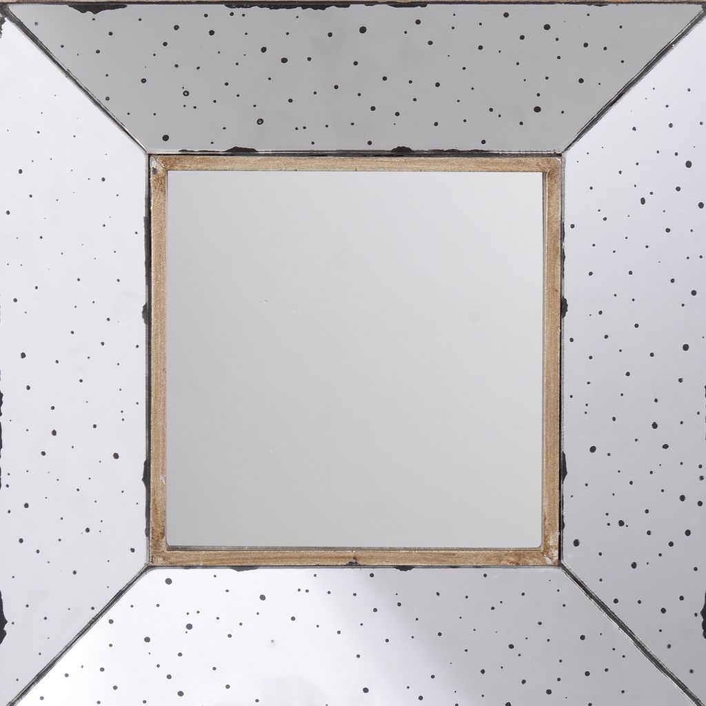 Joe 12 Inch Square Wall Mirror, 3 Dimensional, Speckled Off White and Brown - View 2