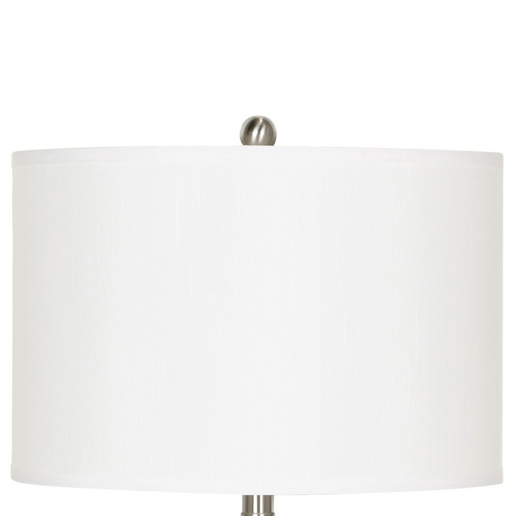 Metal Table Lamp with Fabric Drum Shade, White and Silver - View 3