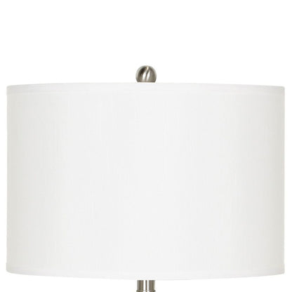 Metal Table Lamp with Fabric Drum Shade, White and Silver - View 3