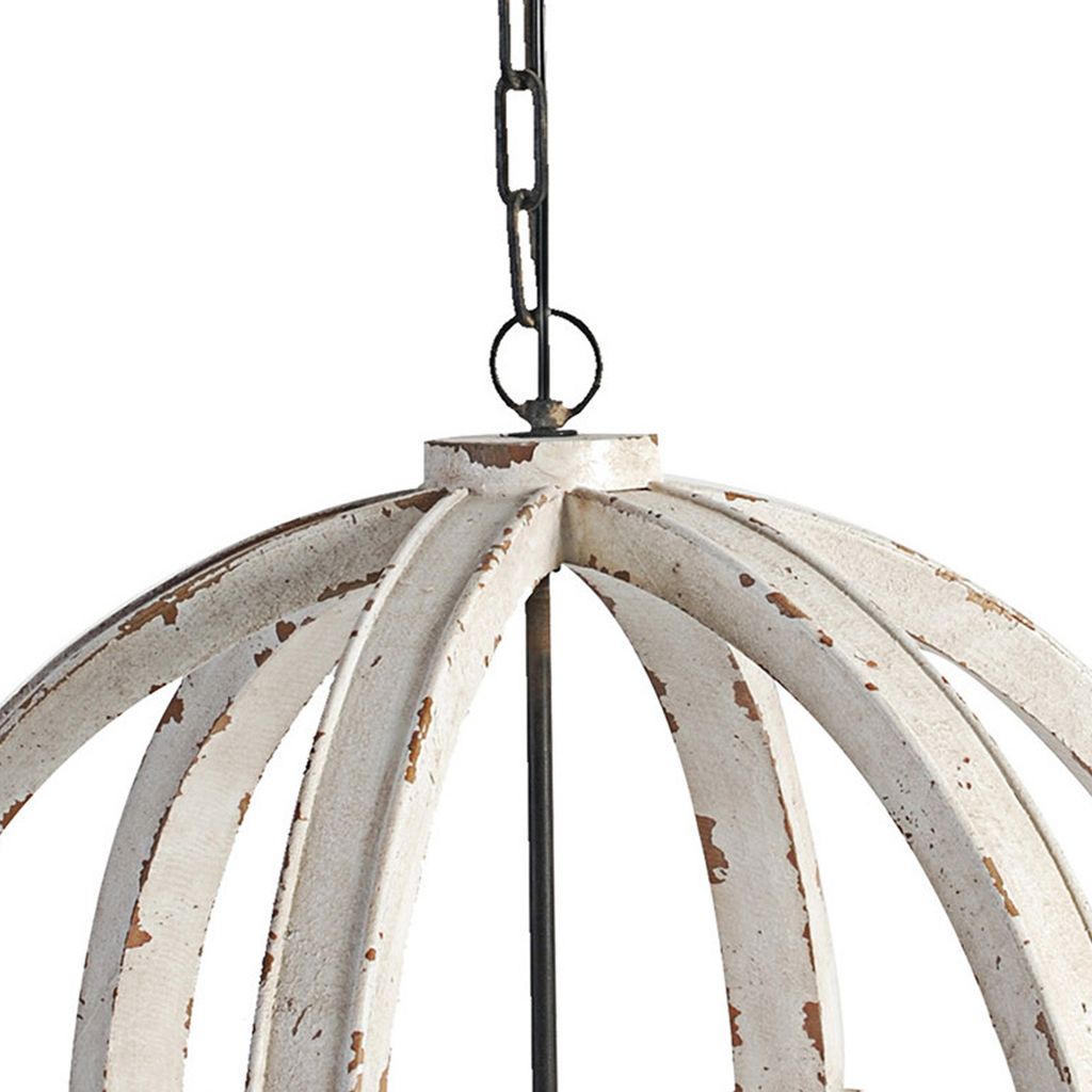 22 Inch 6 Light Wood Chandelier, Candelabra Style,Classic, White Finish - View 2
