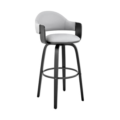 26 Inch Leatherette Barstool with Curved Back, Gray and Black