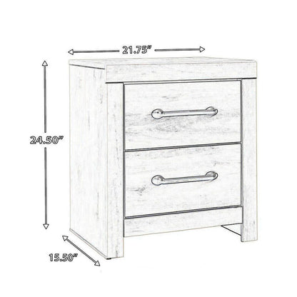 Transitional Wooden Two Drawer Setup Nightstand with Bar Handles, White - View 6