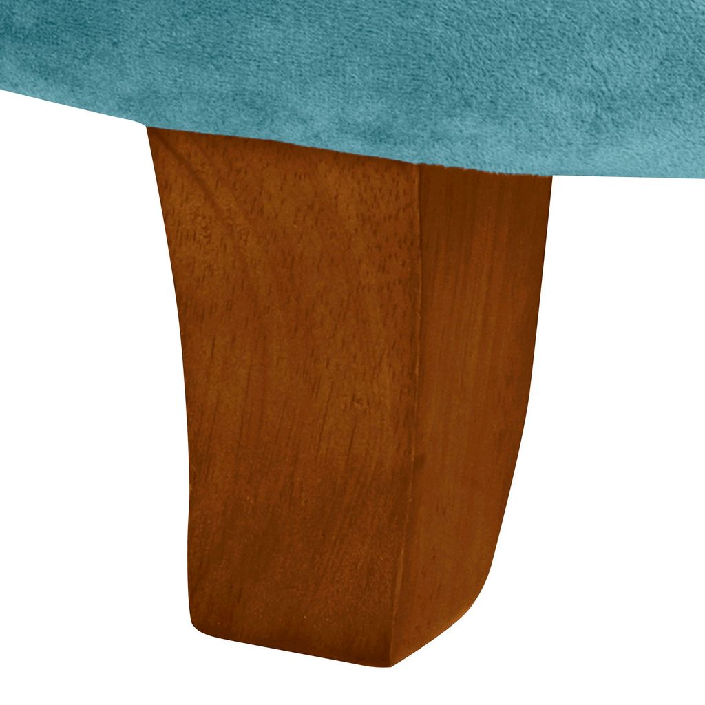 Button Tufted Velvet Upholstered Wooden Ottoman with Hidden Storage, Blue and Brown - View 4