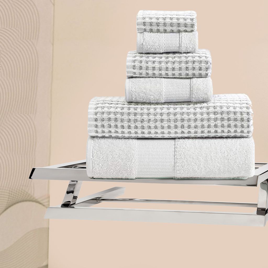 Porto 6 Piece Dual Tone Towel Set with Jacquard Grid Pattern The Urban Port, White - View 7