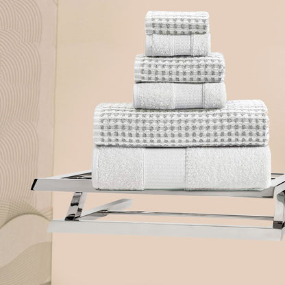 Porto 6 Piece Dual Tone Towel Set with Jacquard Grid Pattern The Urban Port, White - View 7