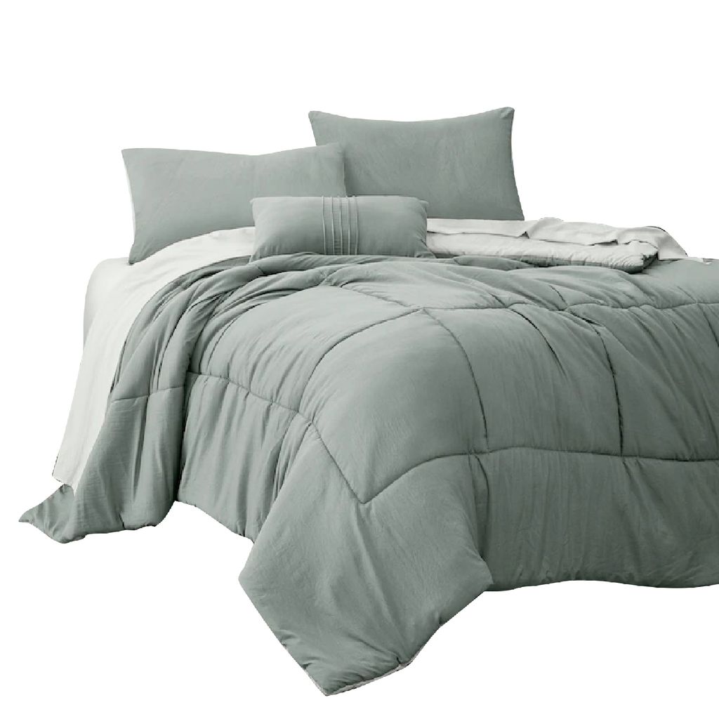Alice 8 Piece King Comforter Set, Reversible, Soft Sage By The Urban Port