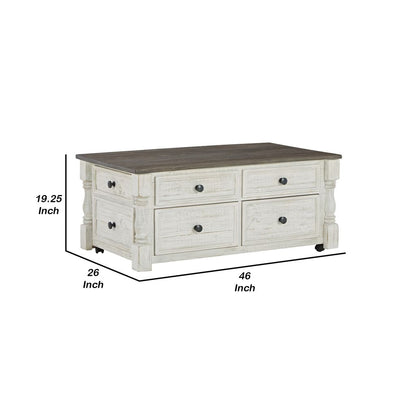 46 Inch Rectangular Lift Top Coffee Table, Faux Drawer Front, White, Brown - View 5