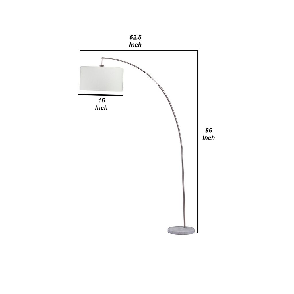 Floor Lamp with Curved Metal Frame and Drum Shade, Silver - View 5