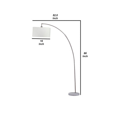 Floor Lamp with Curved Metal Frame and Drum Shade, Silver - View 5