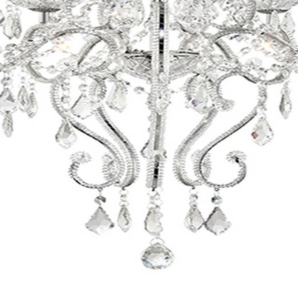 32 Inch Ceiling Lamp with Hanging Crystals, Round Canopy, Silver - View 4