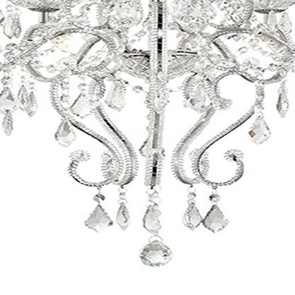 32 Inch Ceiling Lamp with Hanging Crystals, Round Canopy, Silver - View 4