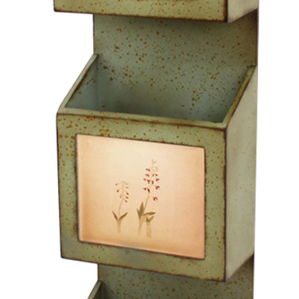 Rustic Wooden Wall Organizer with 3 Box Slots and Floral Pattern, Green - View 3