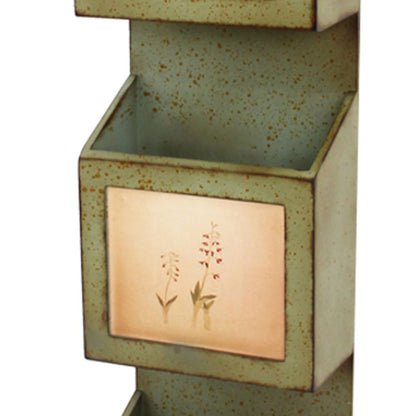 Rustic Wooden Wall Organizer with 3 Box Slots and Floral Pattern, Green - View 3