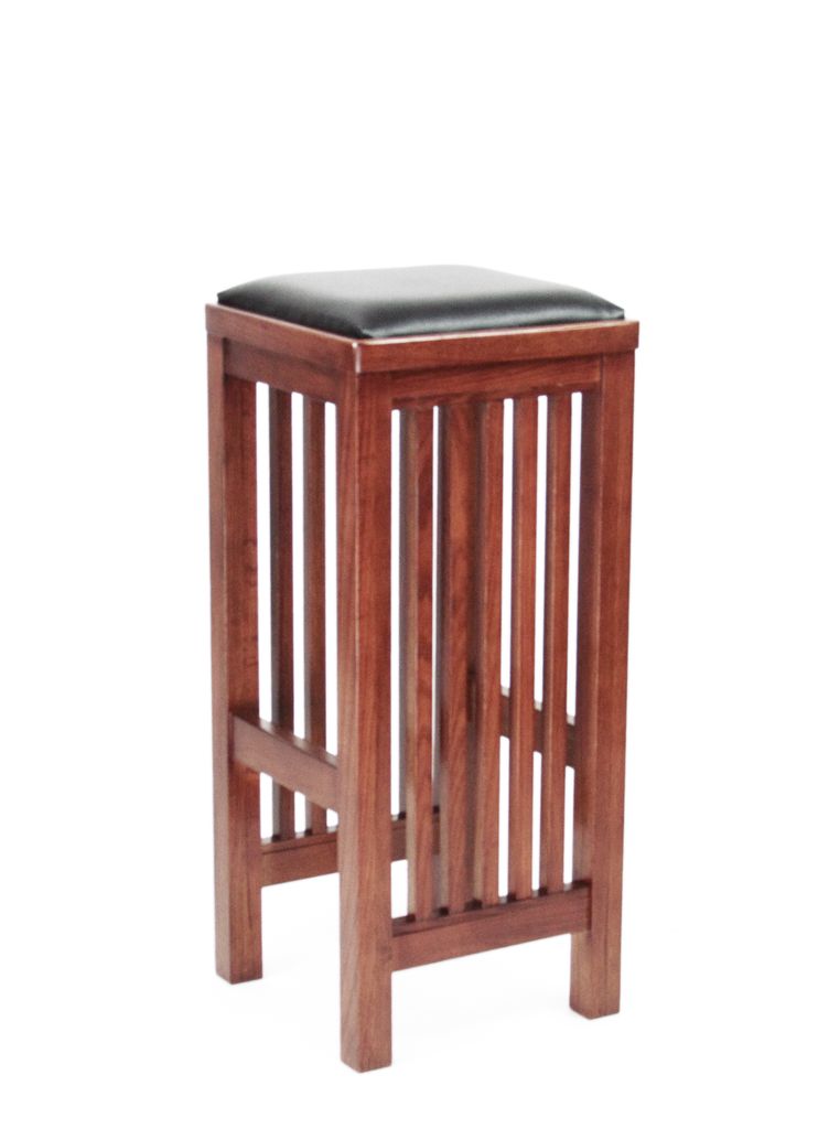 Faux Leather Upholstered Wooden Backless Barstool, Oak Brown - View 2