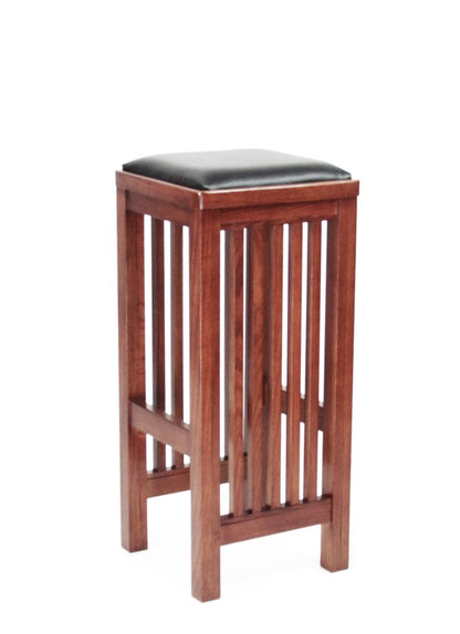 Faux Leather Upholstered Wooden Backless Barstool, Oak Brown - View 2