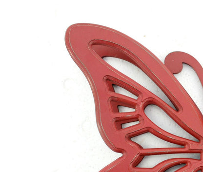 Set of 2 Wooden Butterfly Wall Plaque with Cutout Detail, Red - View 2