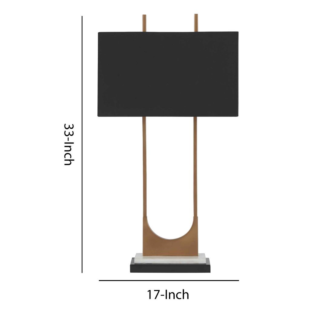U Shaped Metal Body Table Lamp with Marble Base, Gold and Black - View 5