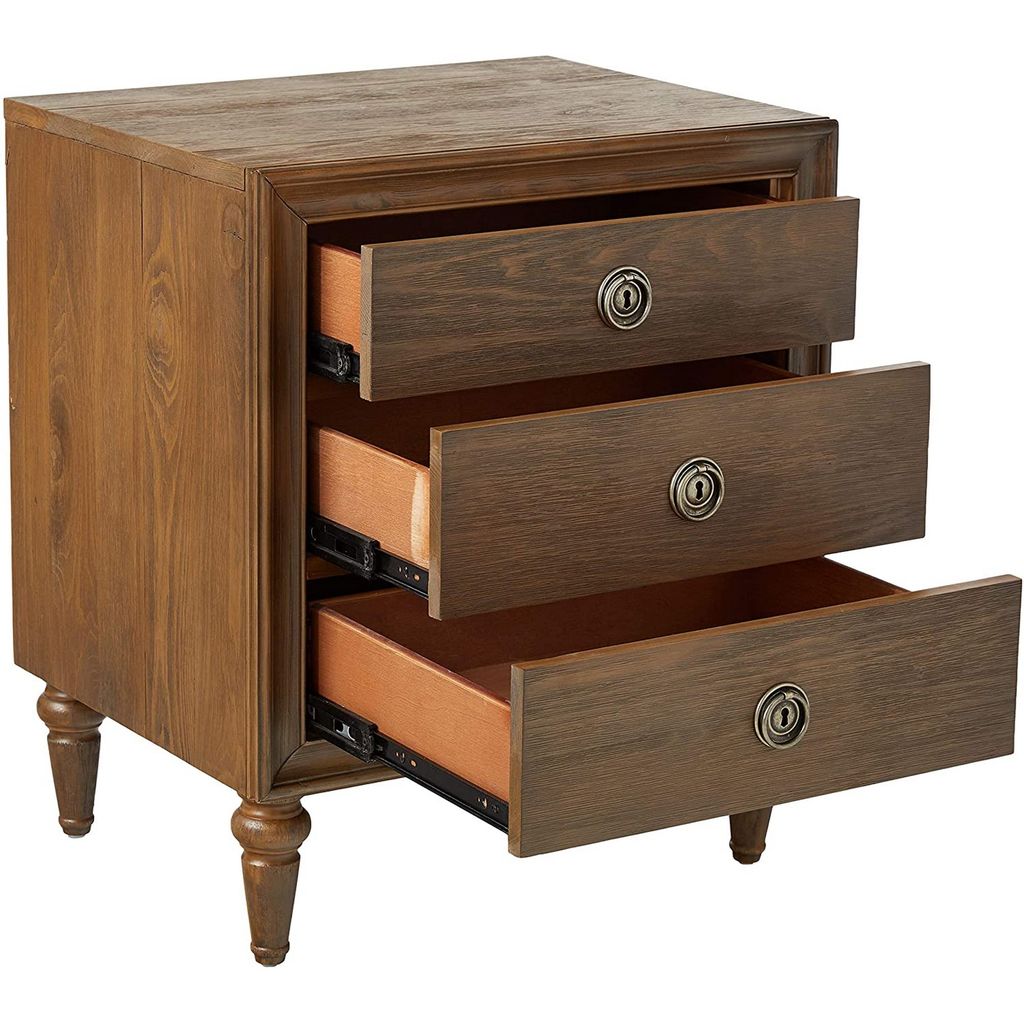 Traditional Style 3 Drawers Wood Nightstand By Inverness, Brown - View 3