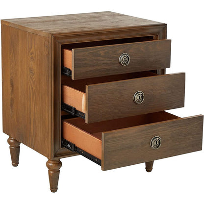 Traditional Style 3 Drawers Wood Nightstand By Inverness, Brown - View 3