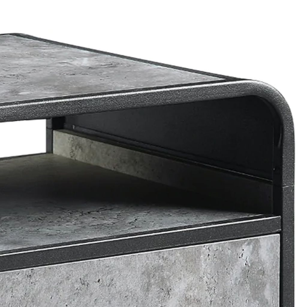 Ish 22 Inch Modern Wood End Table, 1 Drawer, Metal Handles, Gray , Black - View 3