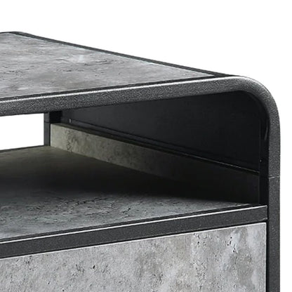 Ish 22 Inch Modern Wood End Table, 1 Drawer, Metal Handles, Gray , Black - View 3
