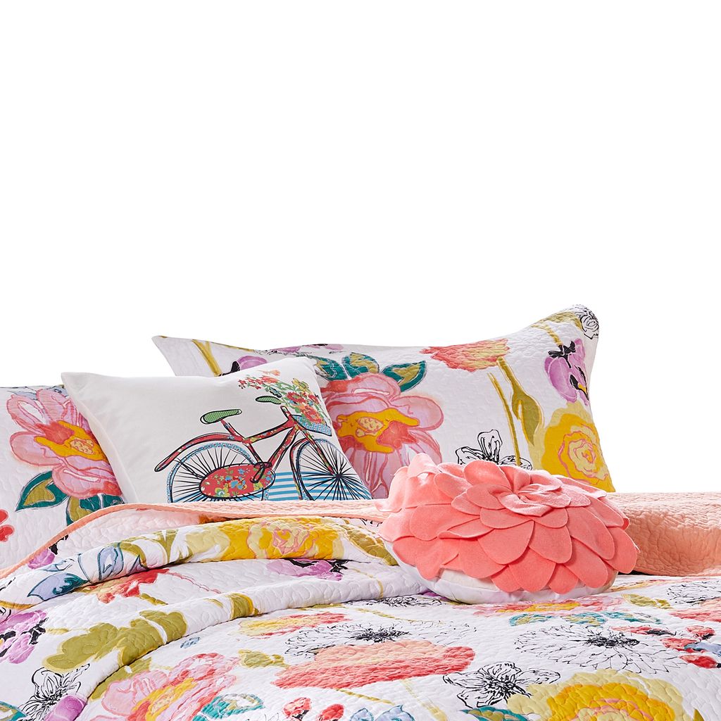 Mavi 5 Piece Reversible King Quilt Set, Spring Floral Print, Multicolor - View 3