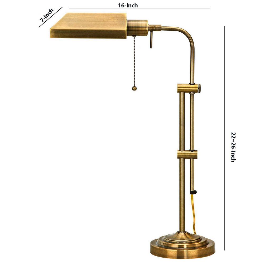 Metal Rectangular Desk Lamp with Adjustable Pole, Gold - View 6