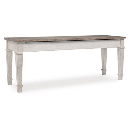Rectangular Wooden Bench with Under seat Storage, Antique White and Brown - View 6