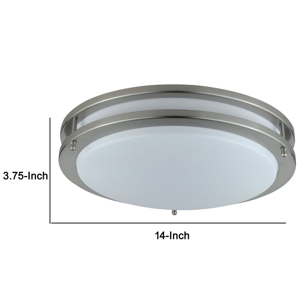 14 Inch Modern Ceiling Lamp with Frosted Acrylic Plate, Steel Trim, White - View 5