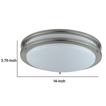 14 Inch Modern Ceiling Lamp with Frosted Acrylic Plate, Steel Trim, White - View 5