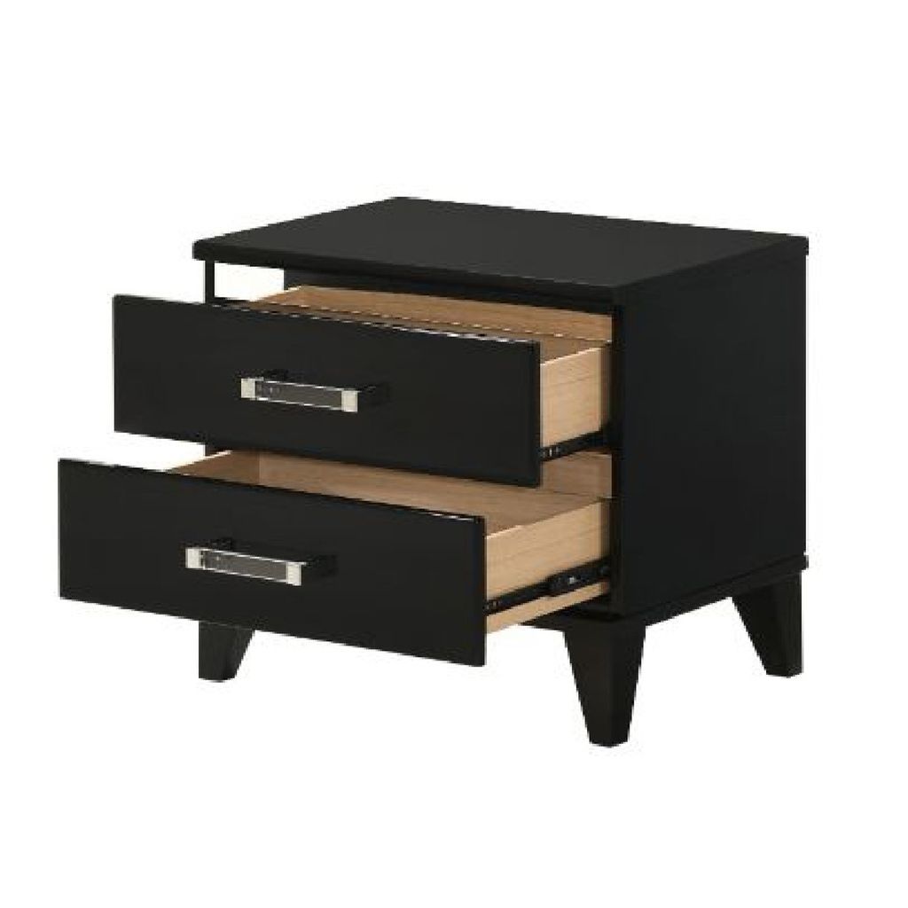 Nightstand with 2 Drawers and Metal Trim, Black - View 3