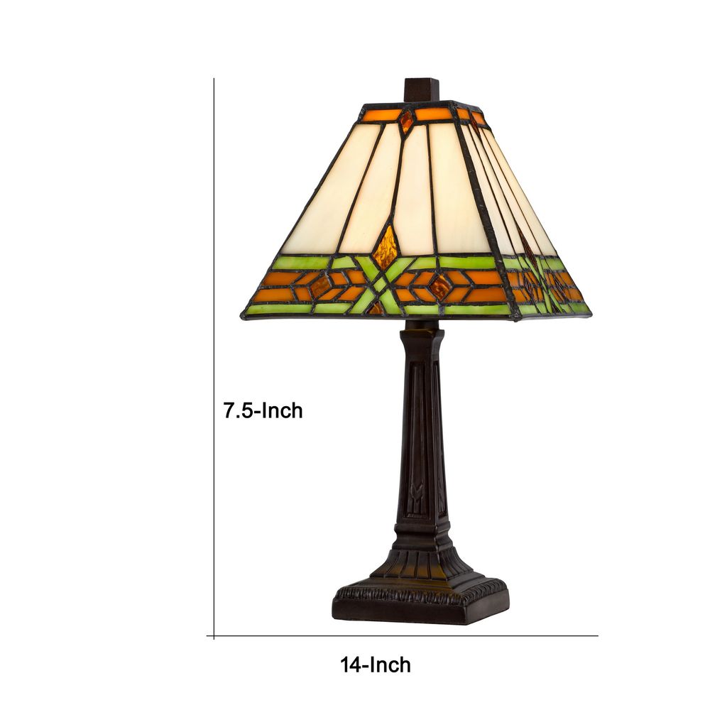 Eli 14 Inch Accent Lamp, Stained Square Tiffany Style Shade, Bronze Frame - View 5