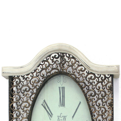Wall Clock Set of 2 with Scalloped Wooden Top and Bottom, White - View 2
