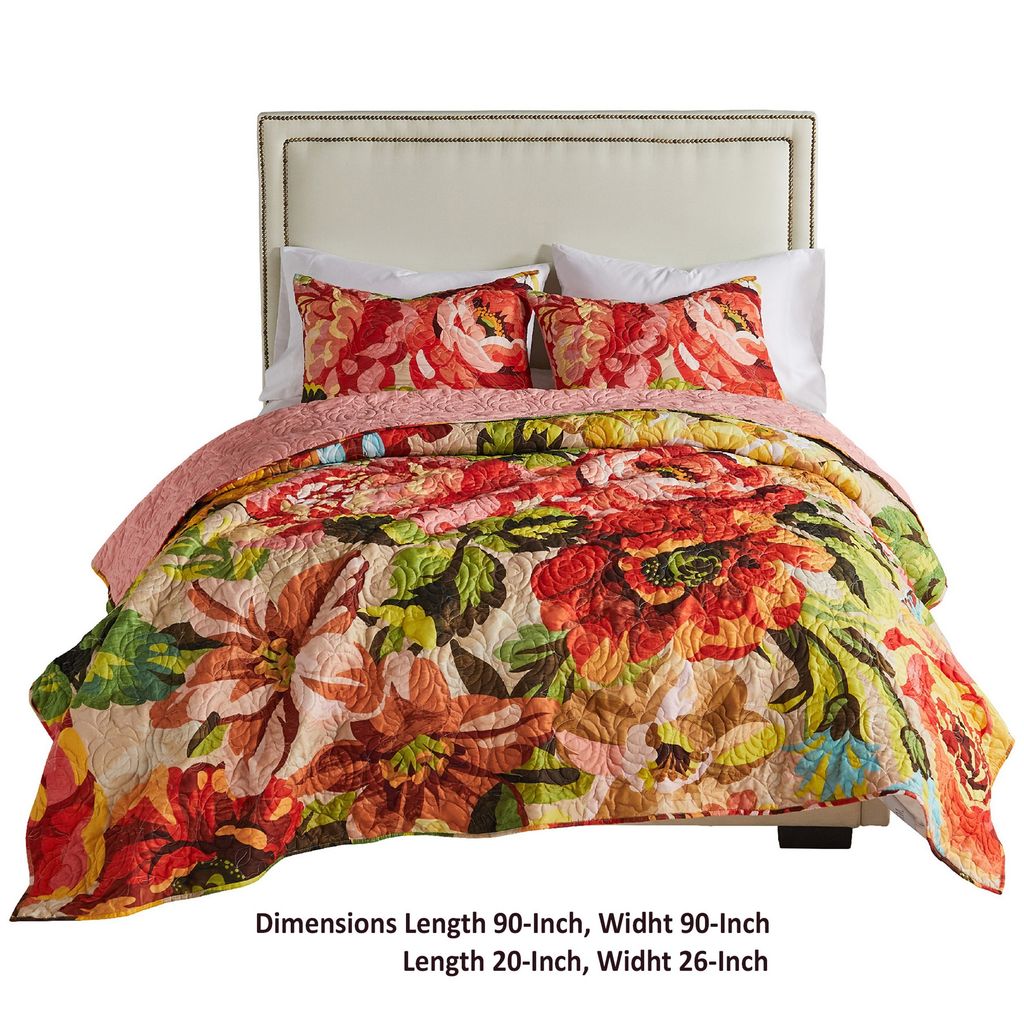 Dahl 3 Piece Queen Quilt Set, 2 Pillow Shams, Polyester Fill, Multicolor - View 5