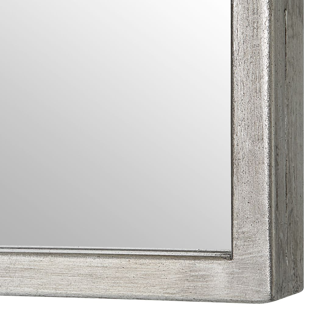 38 Inch Wood Wall Mirror, Moroccan Style, Antique Silver - View 4