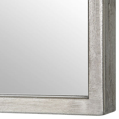 38 Inch Wood Wall Mirror, Moroccan Style, Antique Silver - View 4