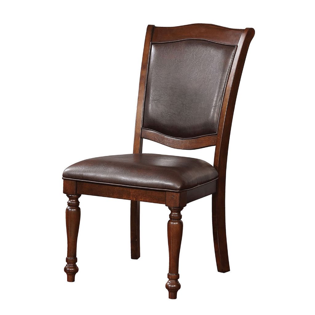 Wooden Side Chair with Leatherette Cushioned Seating, Brown, Set of 2 - View 3