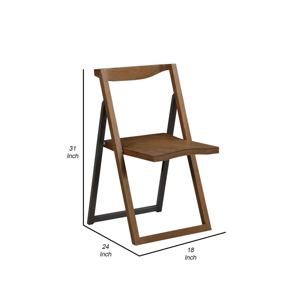 Curved Trim Panel Back Foldable Chair, Set of 2, Brown - View 5