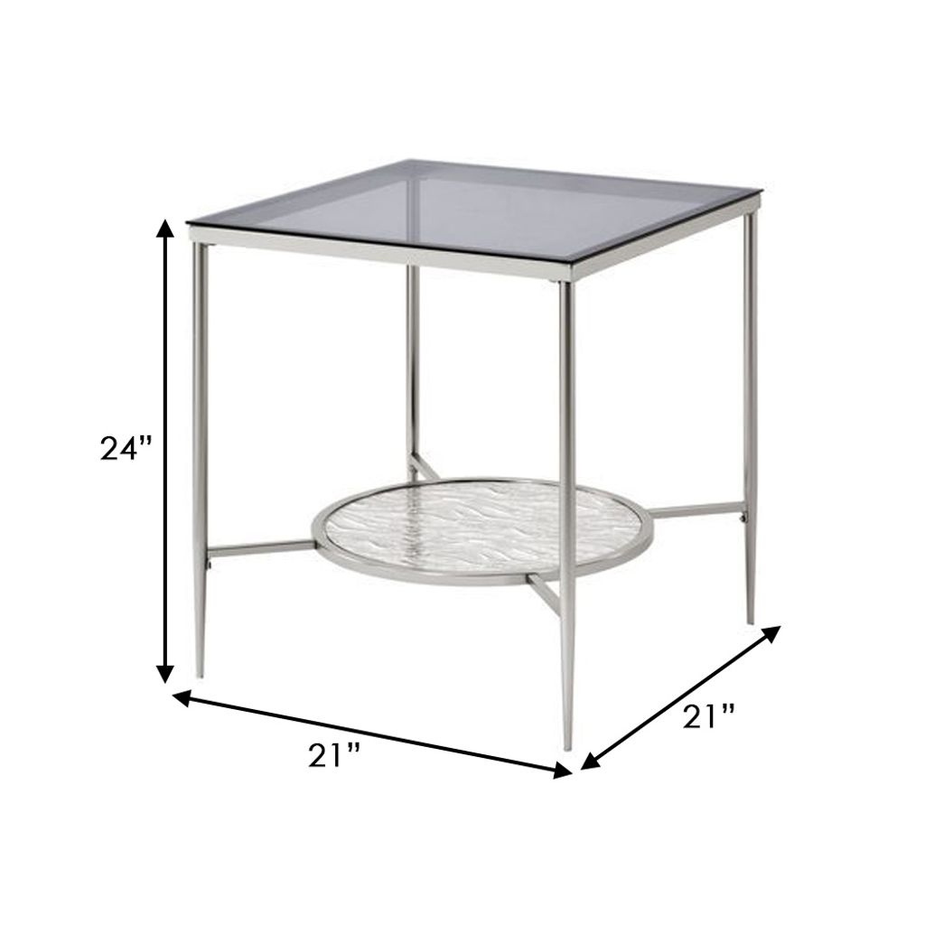 End Table with Textured Round Shelf, Silver - View 6
