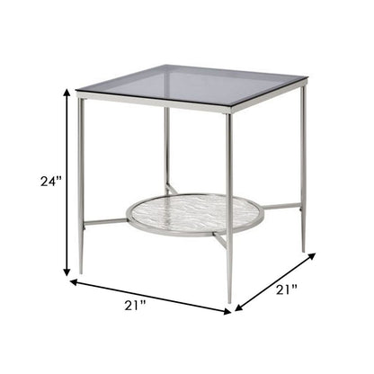End Table with Textured Round Shelf, Silver - View 6