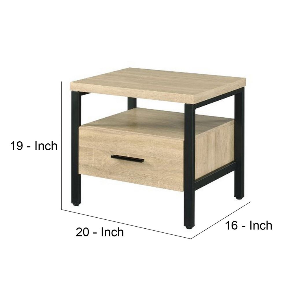 Accent Table with Metal Leg and 1 Tier Shelf,Brown and Black - View 6