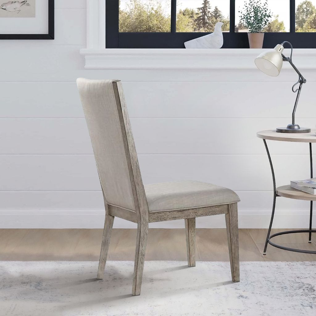 Transitional Style Wooden Side Chair with Fabric Upholstery, Set of 2, Gray Oak - View 7