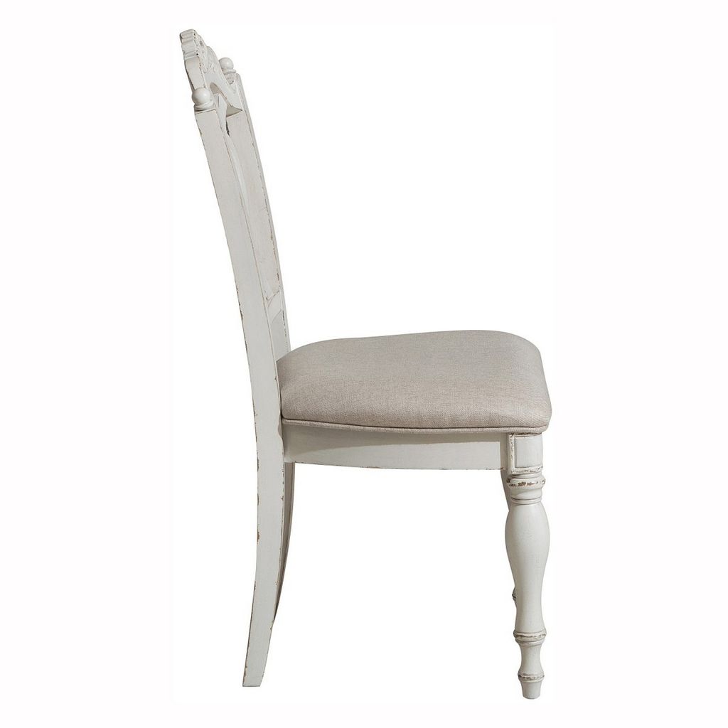 Victorian Style Writing Desk Chair with Engraved Backrest, Antique White - View 3